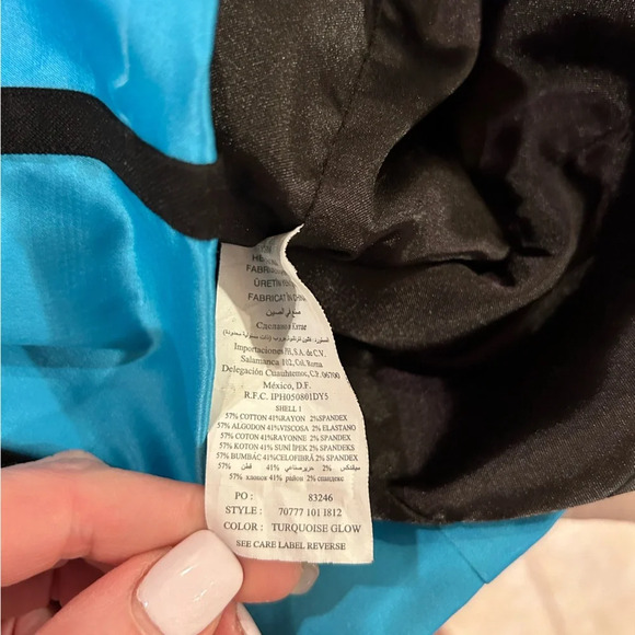 Bebe Melany Mesh Satin Stretch Turquoise Blue and Black Bodycon Pencil Dress XS - Picture 13 of 16